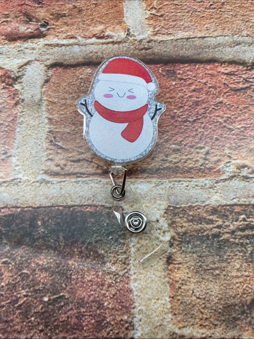 Cute Snowman Badge Reel for Kids - Red & White